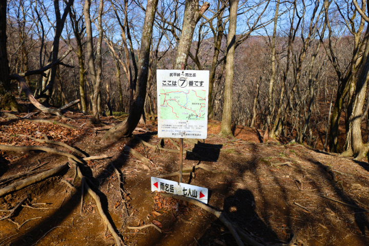 雨乞岳行きと七人山行きの分岐