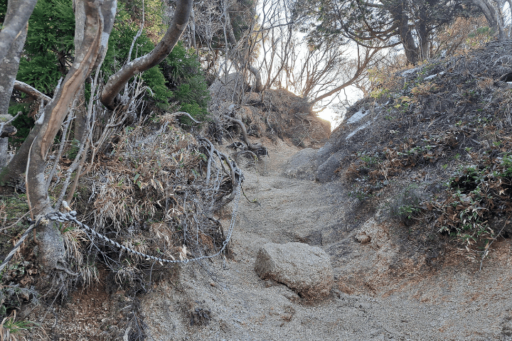 ロープ付きの急登