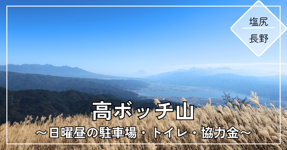 高ボッチ山の山頂から見た諏訪湖と富士山。手前はススキ